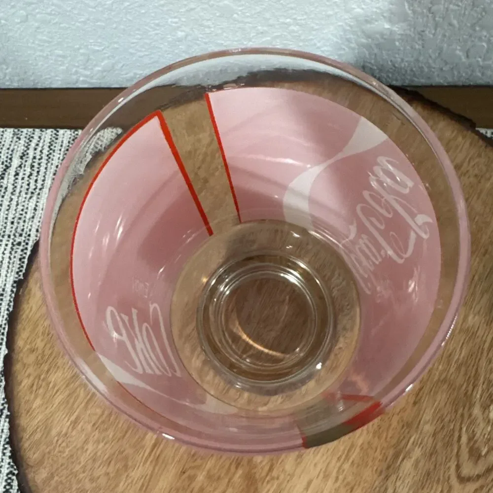 VTG COCA COLA ENJOY COKE Large Pedestal Glass Tumbler Red White Clear Drinking